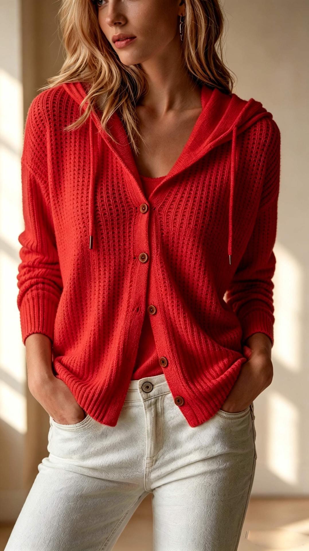 Casual Chic Cardigan With Buttons Knitted Hoodie Sweater