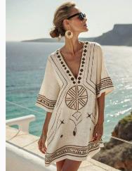 Loose Printed V-neck Women's Casual Holiday Dress