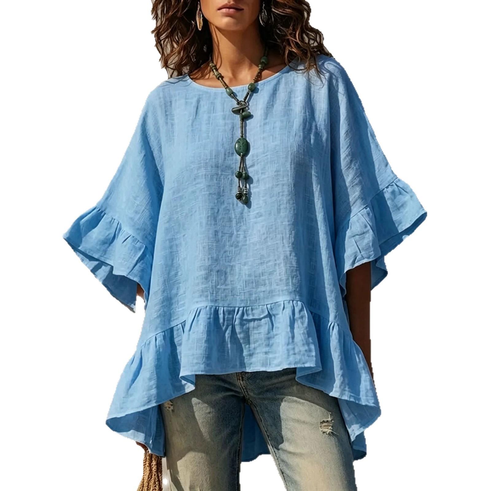 Women's Irregular-hem Cotton-linen Shirt