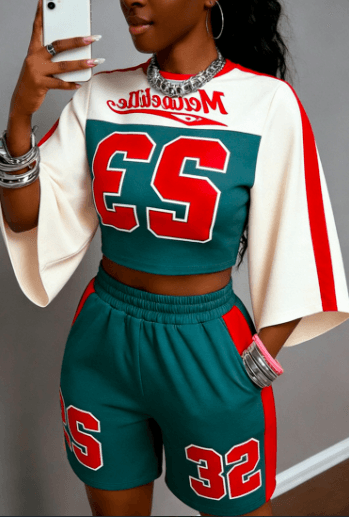 Street Style Loose Flare Sleeve Sports Casual Two-Piece Set