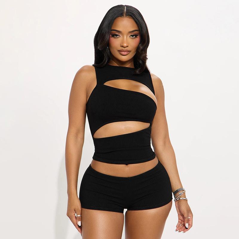 Women's Sexy Solid-Color Waist-Cinching Slimming Ultra-Short Pants Set