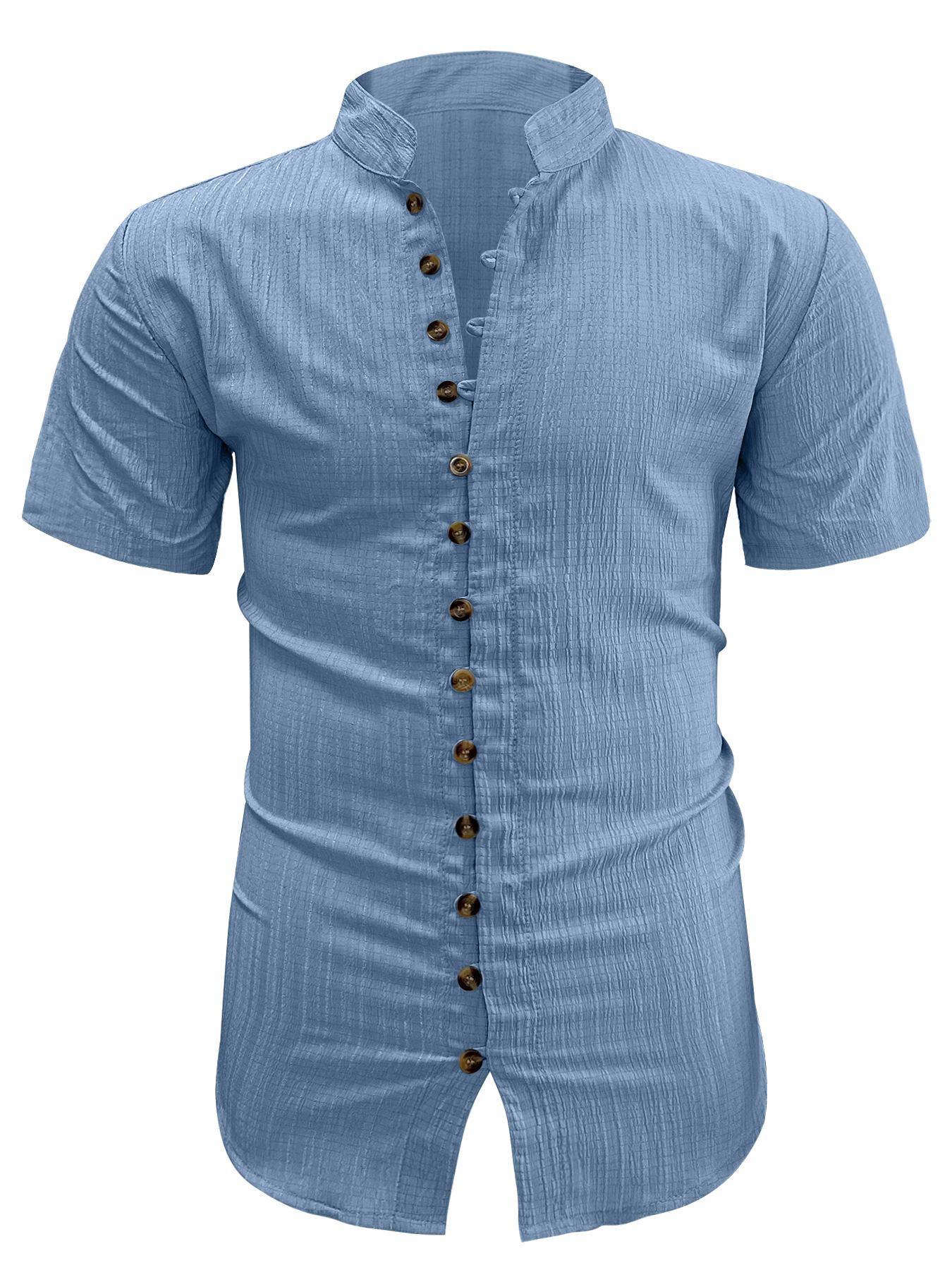 Mens Plus-Size Short-Sleeve Casual Cardigan Shirt