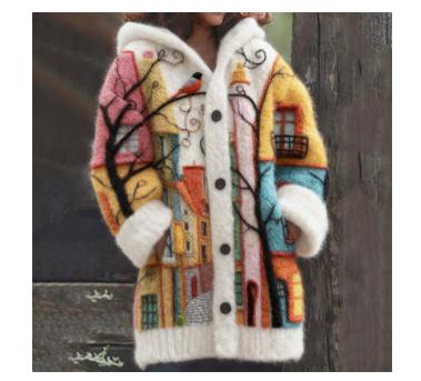 New Christmas Abstract Printed Casual Cloak Coat