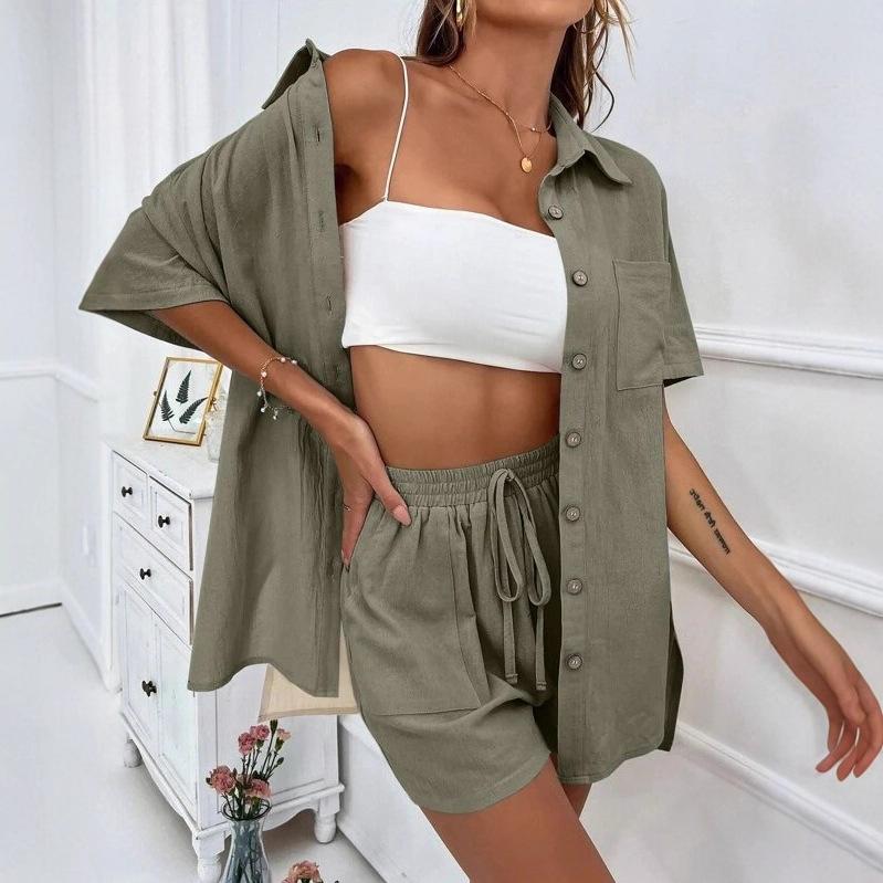 Womens Fashion Casual Shirt And Shorts Set