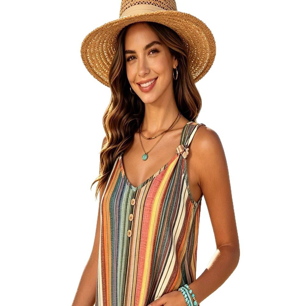Knotted-strap Printed Sleeveless Button-down Casual Vest