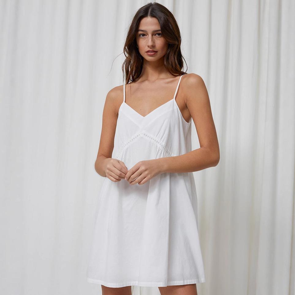 White Camisole-style Lightweight Nightgown In Cotton Crepe