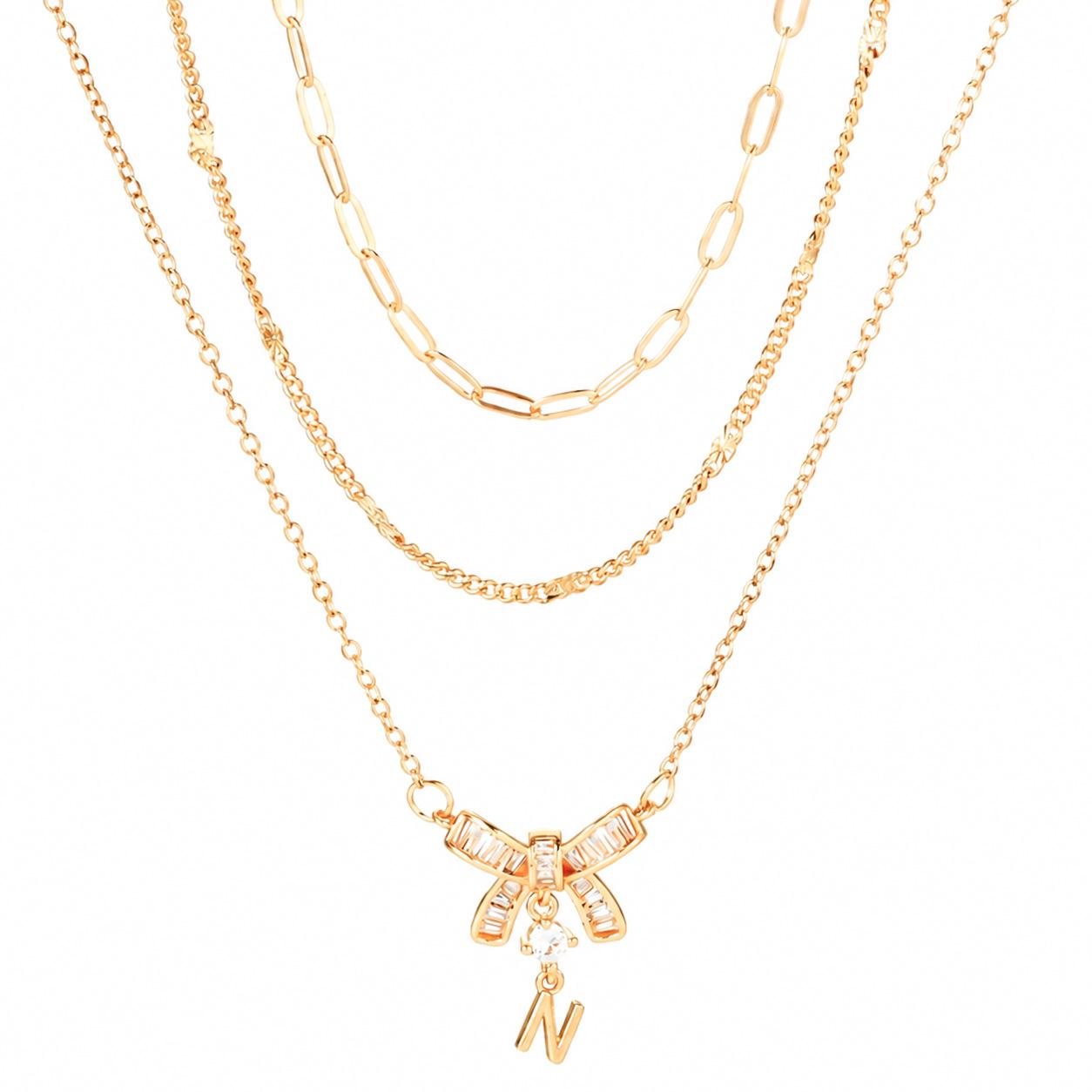 Bow-knot Letter Pendant Layered Necklace For Women