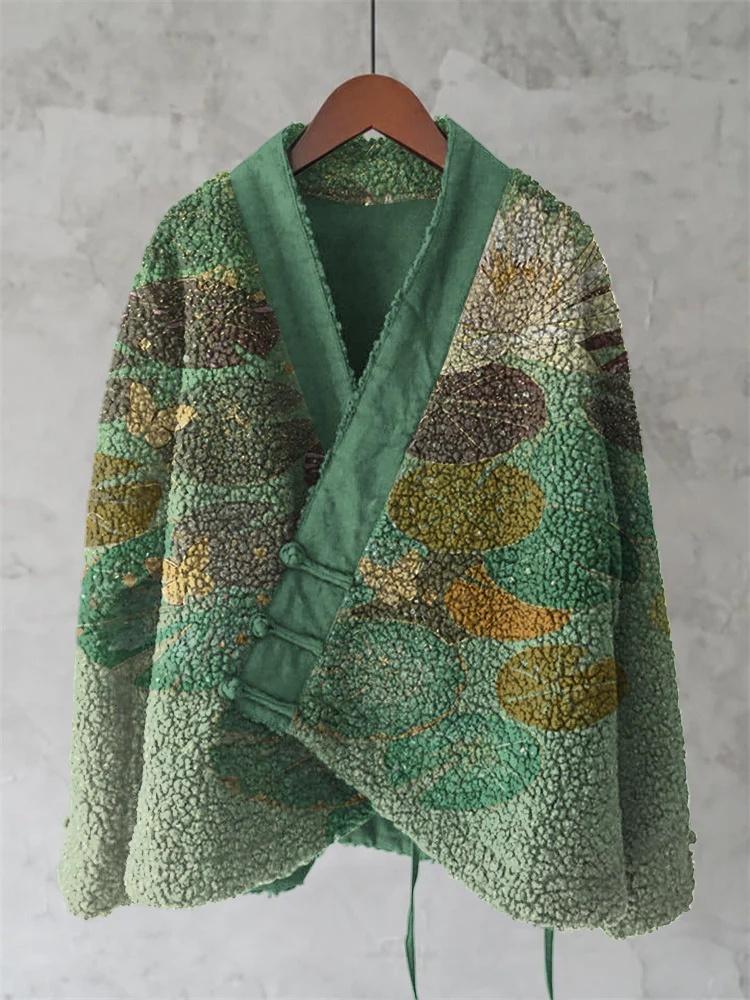 Womens Fleece Sweater With 3D Digital Floral Print In Japanese Style