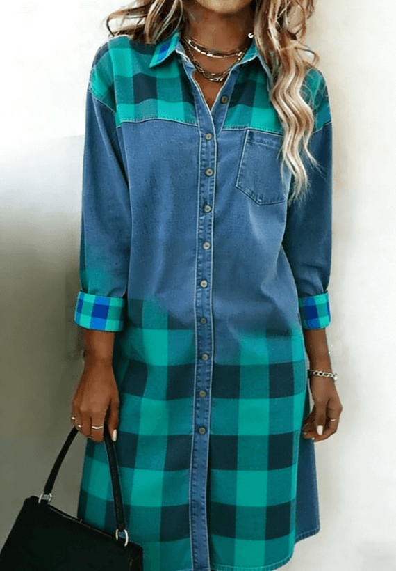 Retro-style Collared Women's Long-sleeved Midi Shirt Dress