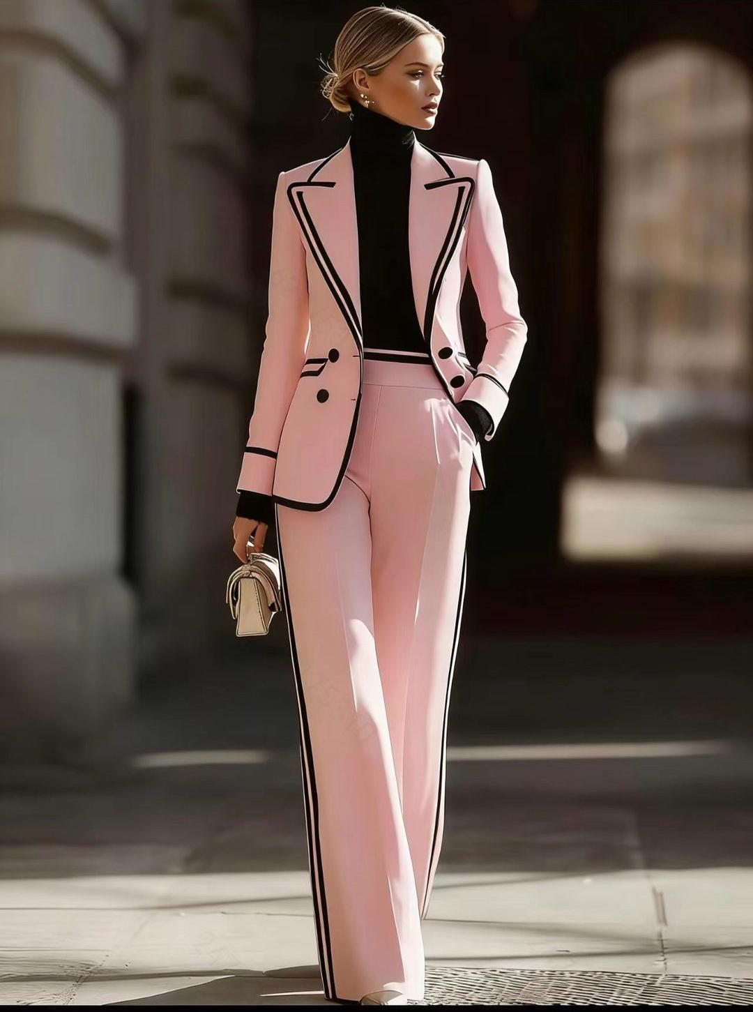 Long Sleeve Lapel Double Breasted Suit Jacket Casual Suit Pants Set