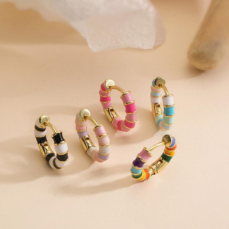 Colorful Dripping-Oil Circle Bamboo-Section Ear Clips