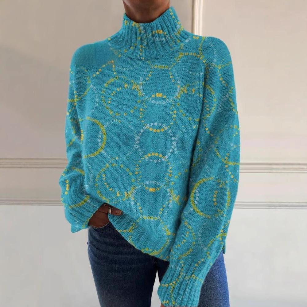 European And American Women's Printed Wear Turtleneck Sweater