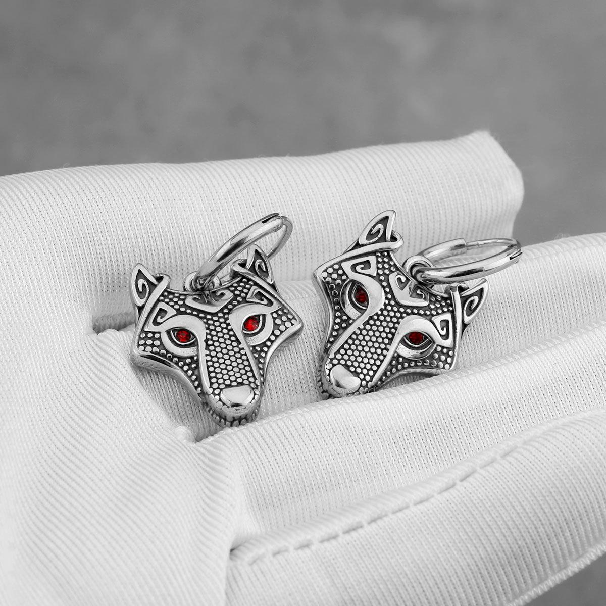 Stainless Steel Viking Celtic Wolf Head Earrings