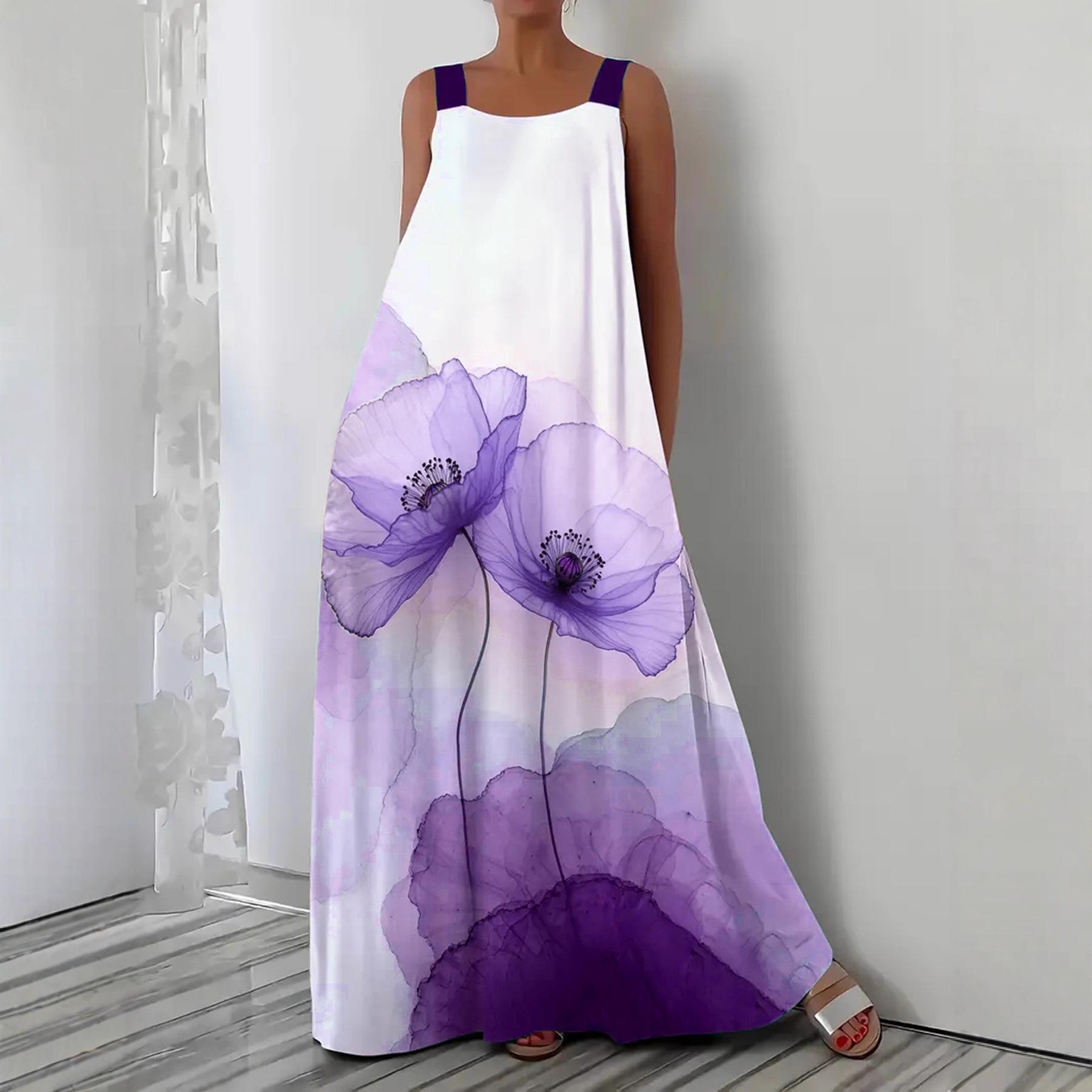 Women's Solid Color Loose Casual Sleeveless Dress With Side Pockets