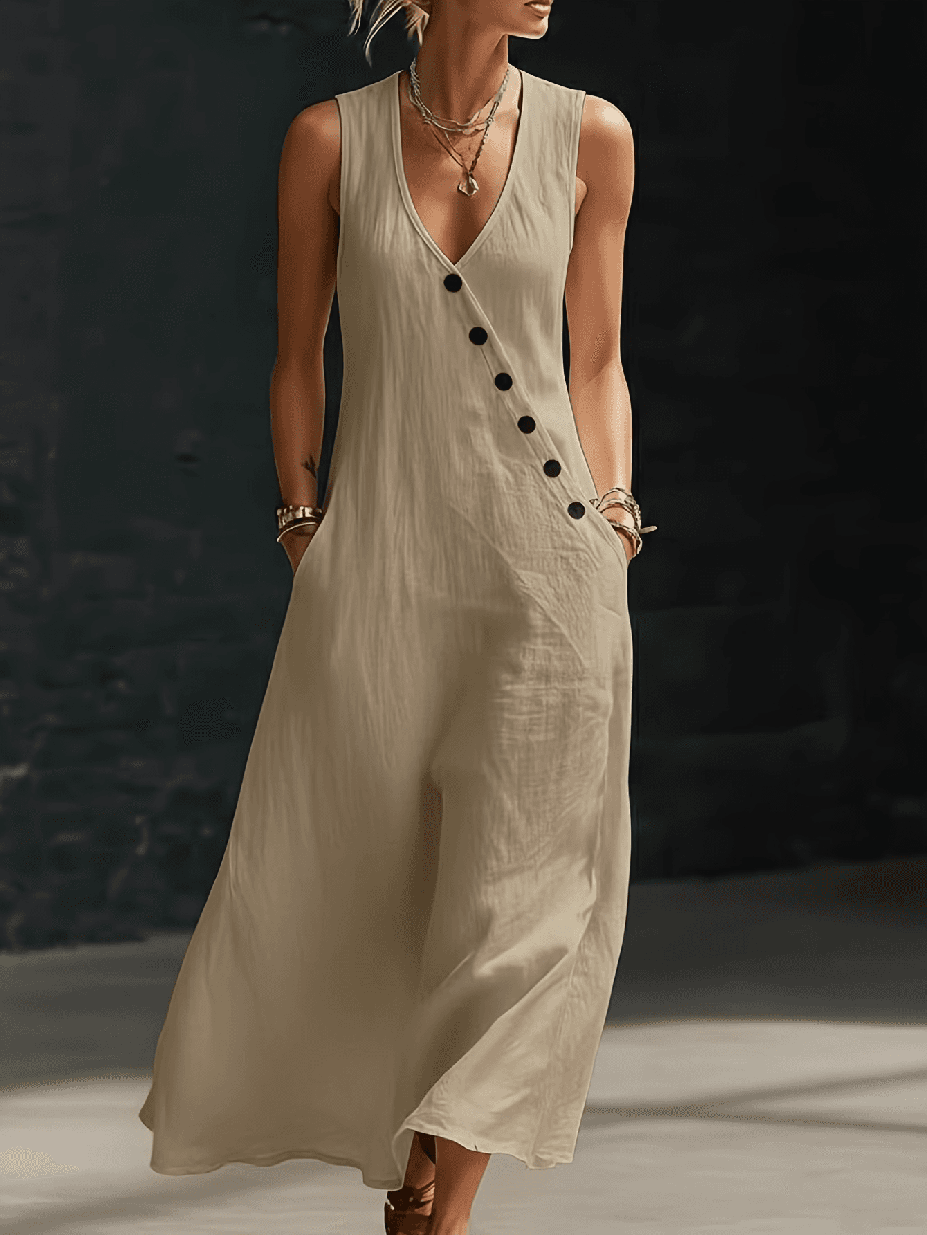 Women's V-Neck Sleeveless  Tank Dress, Casual Summer Vacation Outfit