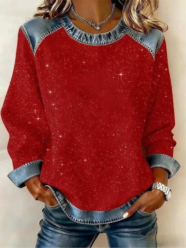 Womens 3D Digital-Print Crew-Neck Fashion Pullover Long-Sleeve Sweatshirt