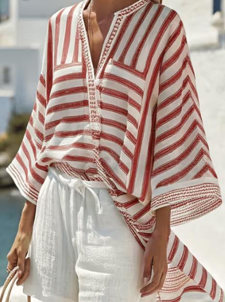 Women'S Loose Striped Holiday Shorts Set