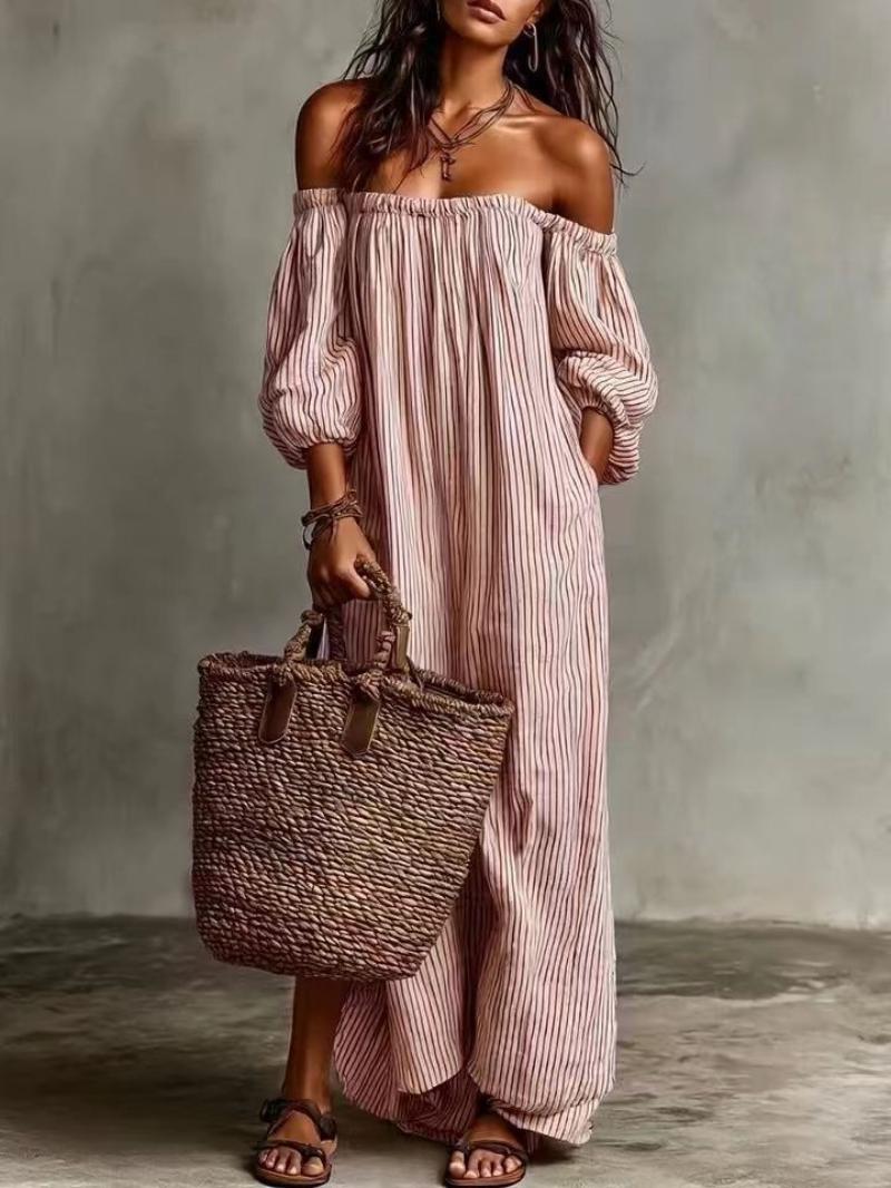 Striped Off-shoulder Long Dress