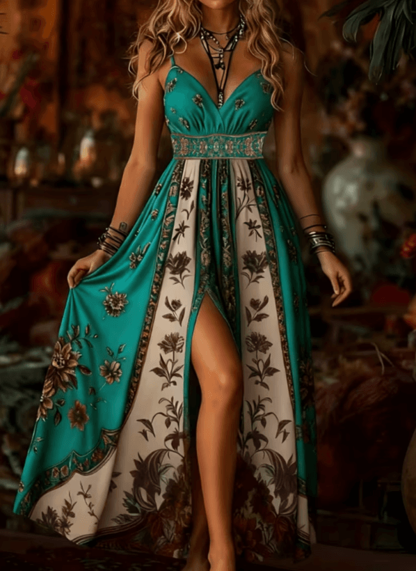 Bohemian Sling Printed Split Maxi Dress