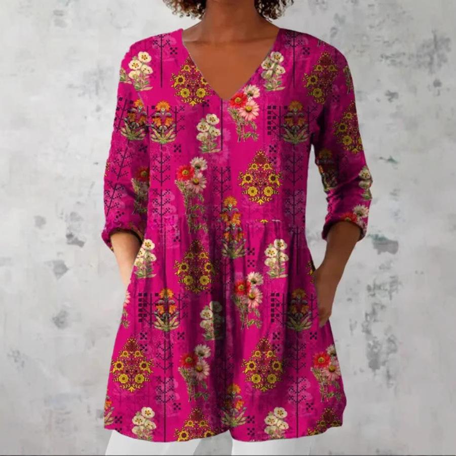 Printed Casual V-neck Women's Top