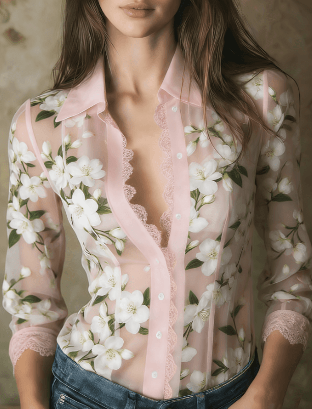 Lace V-neck Women's Long-sleeved Shirt