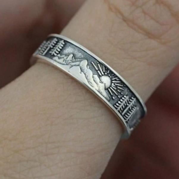 Geometric Sun Mountain Retro Alloy Silver Ring