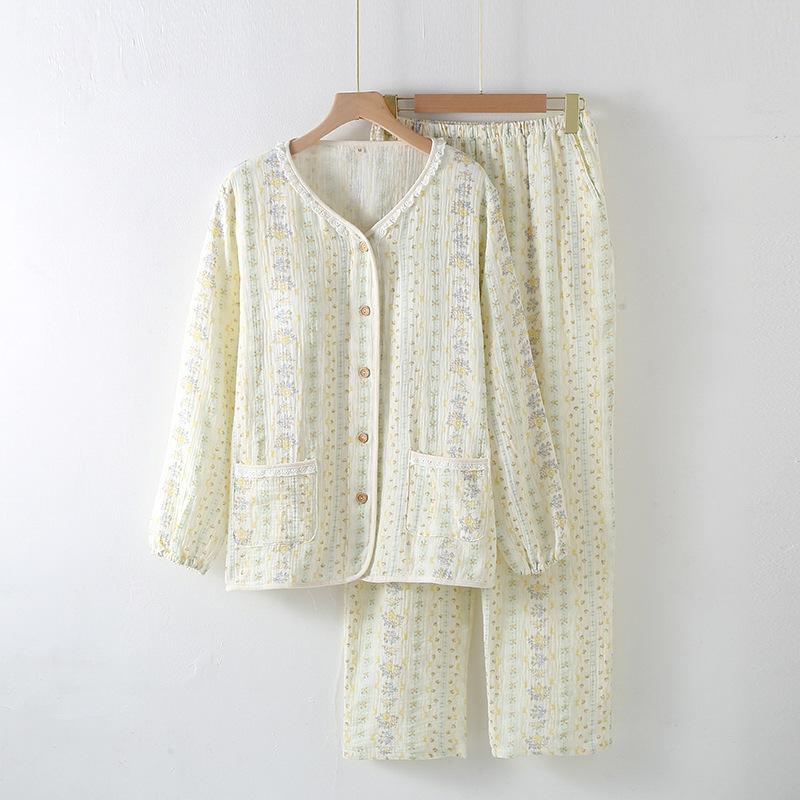 Long Sleeve Spring And Autumn Summer Collarless Cotton Homewear Suit