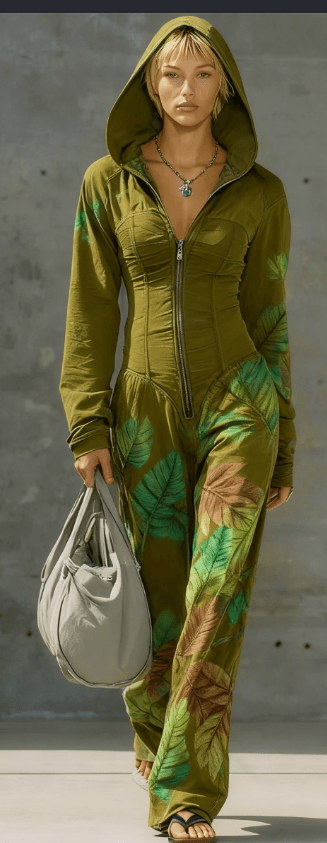 Fashionable Leisure Women's Long-Sleeved Hooded Jumpsuit