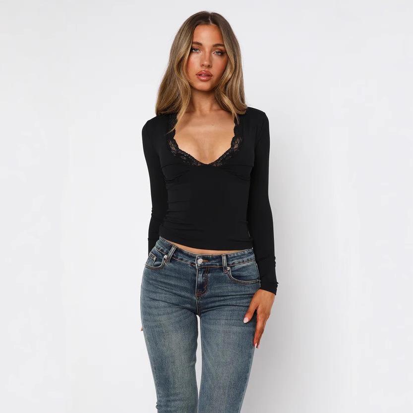 Fashion Slim-fit Shoulder Long Sleeve Lace Flower