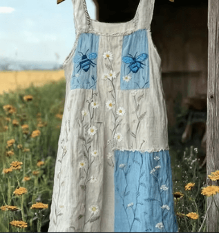 Color-blocked Floral Print Camisole Loose Midi Dress Women's Sleeveless Pastoral Style Dress