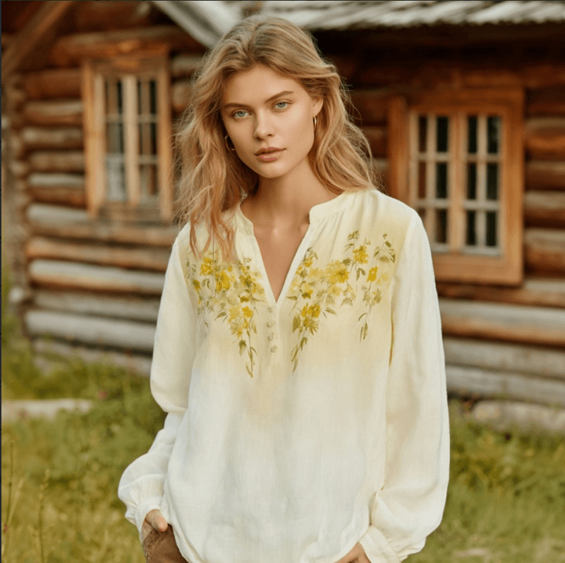 Bohemian Floral Printed Split Neck Blouse