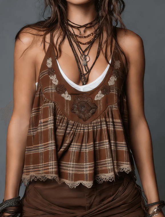 Ethnic-style Geometric Embroidery V-neck Sleeveless Vest For Women