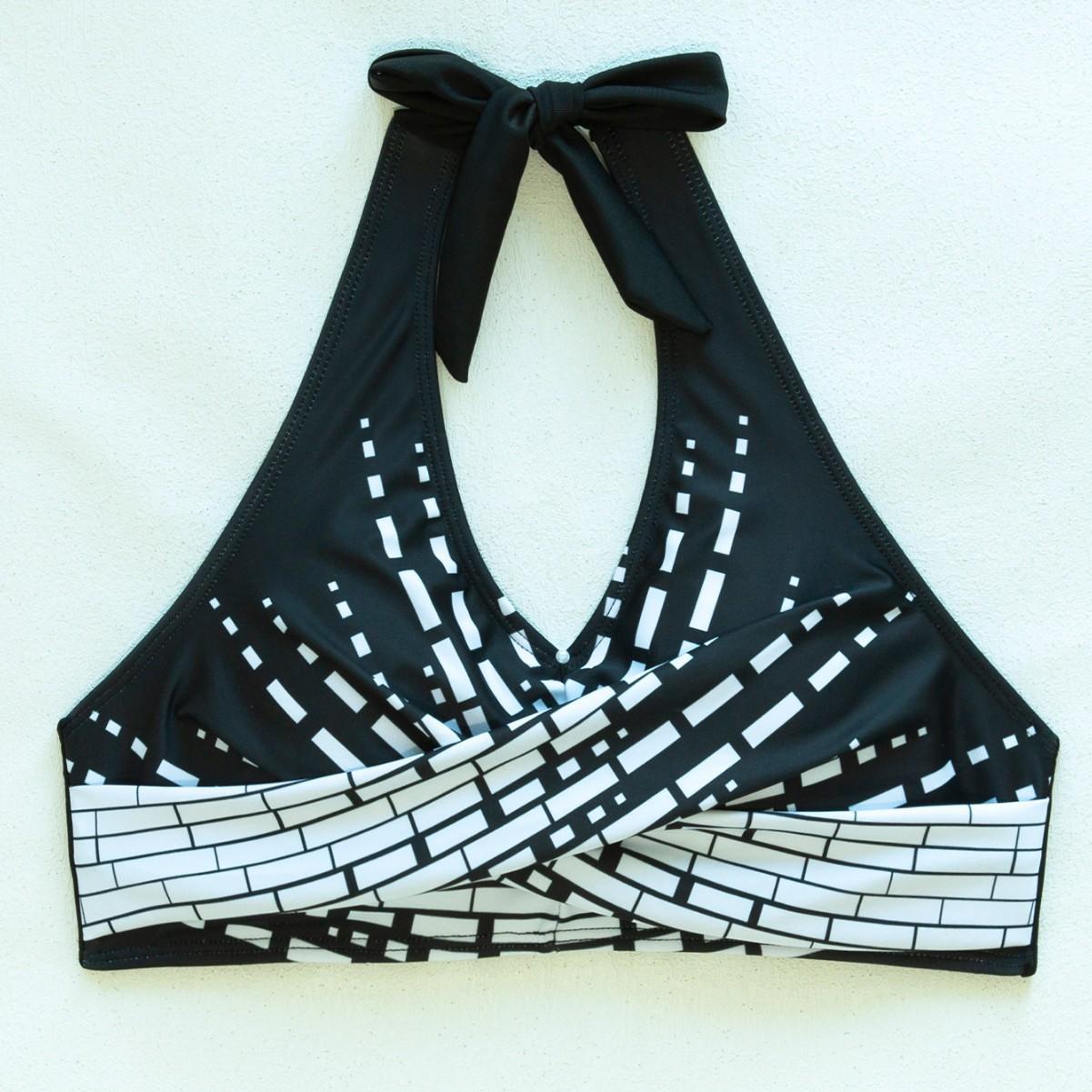 Contrast Color Layered Bikini Halter High Chest Women's Swimsuit Two-piece Suit