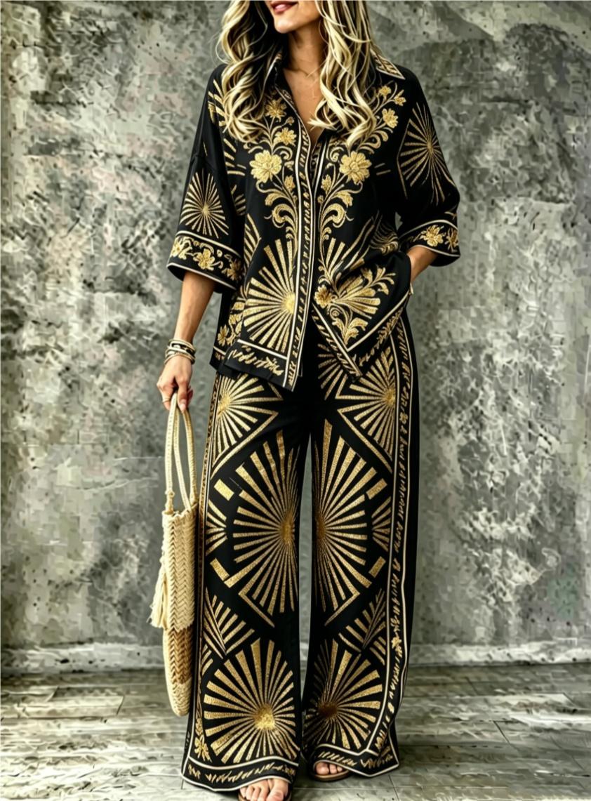 Spring Summer Womens Shirt Set With Digital Print