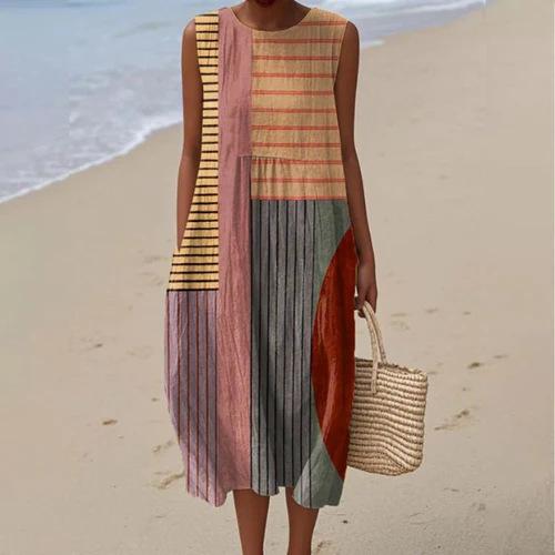 3D Digital Printing Pattern Sleeveless Round-neck Long-sleeved Dress
