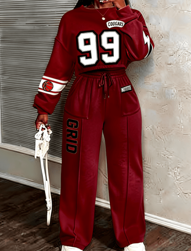 Casual Crew Neck Long-sleeved Sweatshirt And Trousers Two-piece Set