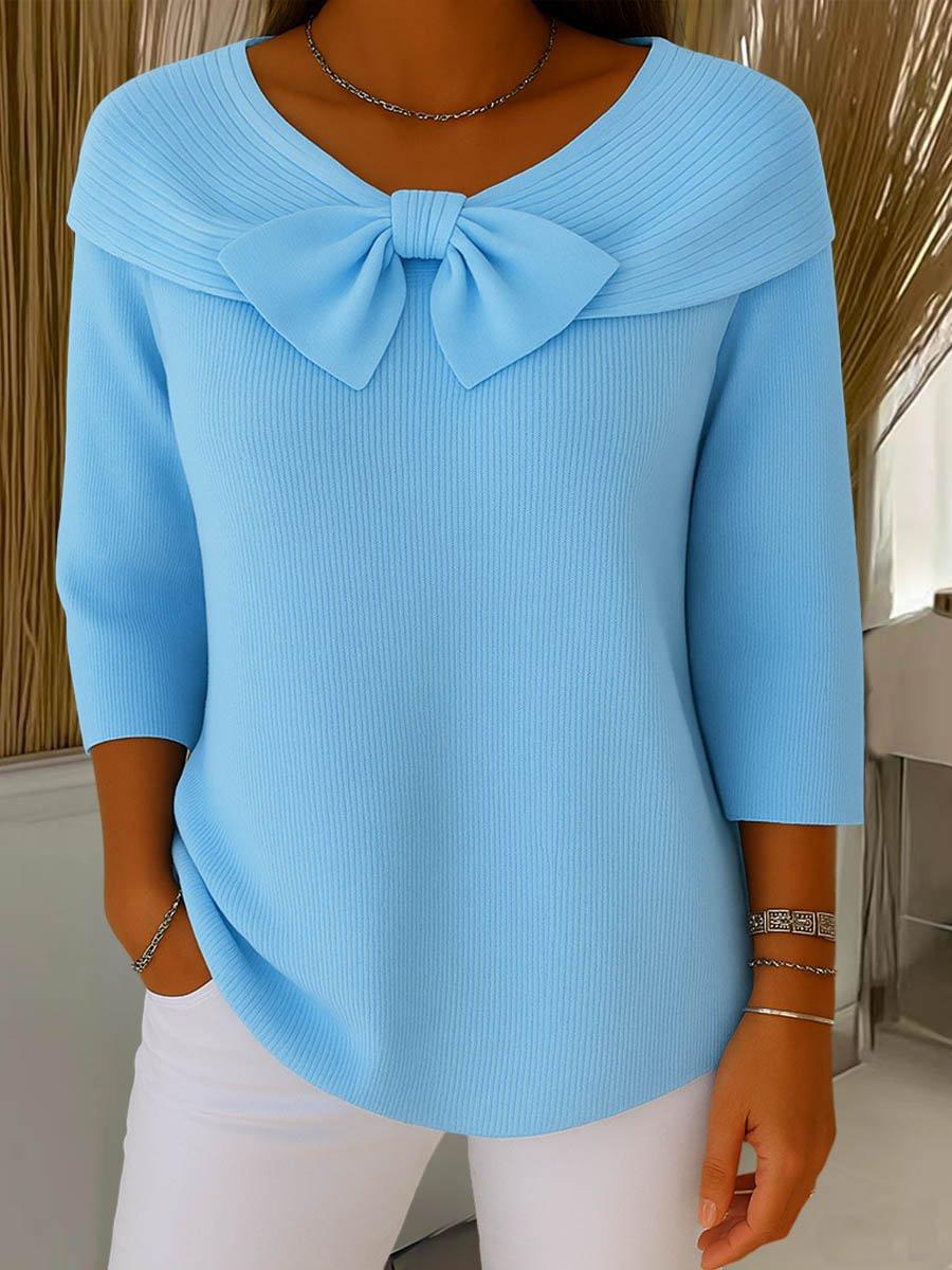 Knitted Bow Solid Color Sweater Autumn And Winter