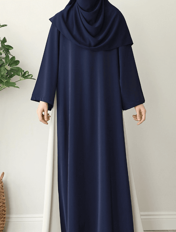 Color-blocked Side Drawstring Loose Casual Round Neck Long Dress