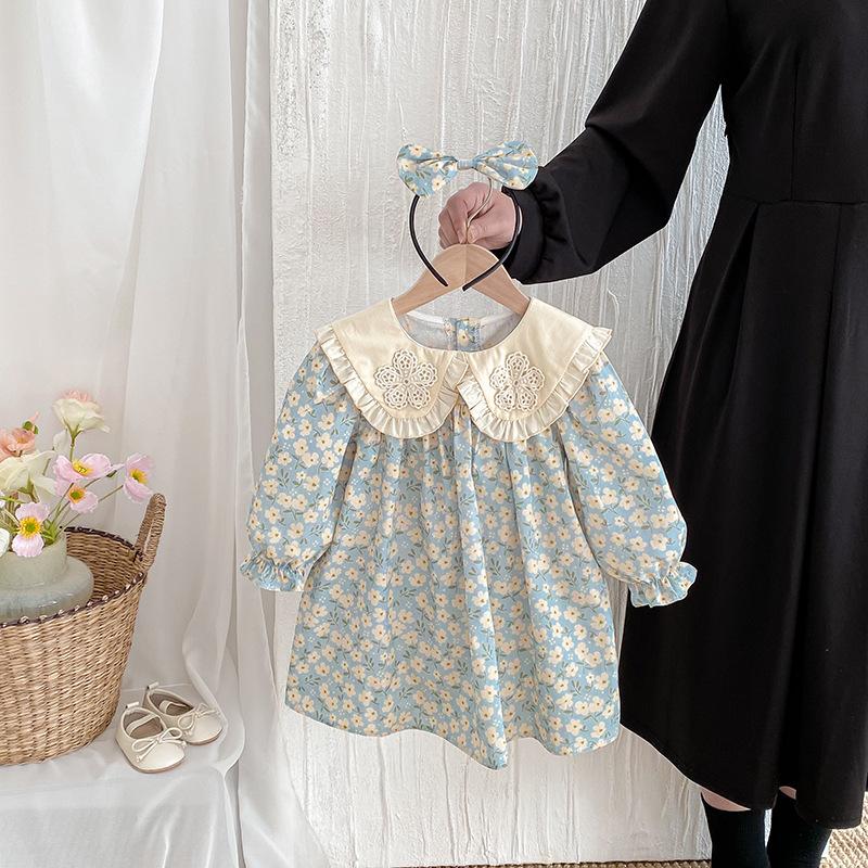 Lace-trimmed Dress For Little Girls Stylish Sister Outfits