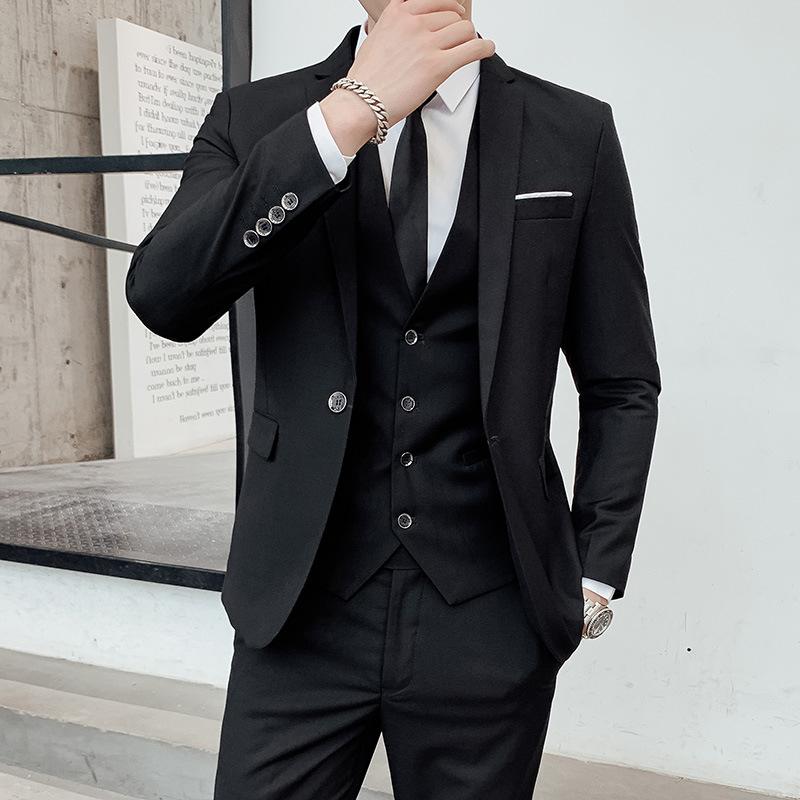 Mens Korean-style Slim-fit Business Suit Three-piece Set
