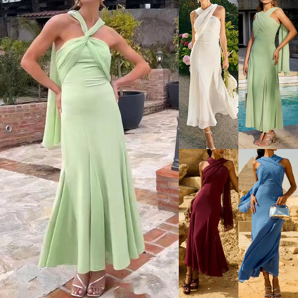 Women's Clothing Chiffon Ribbon Slim Fit Dress
