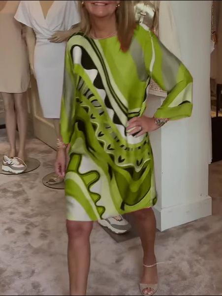 Printed Fashion Casual Round-neck Long-sleeved Dress