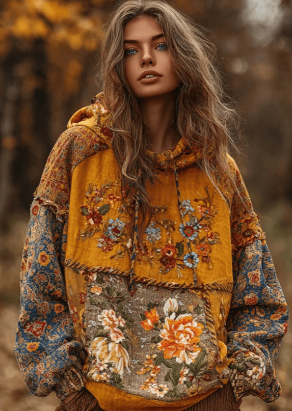 Vintage Hooded Jacket Versatile Lace-up Printed Sweatshirt