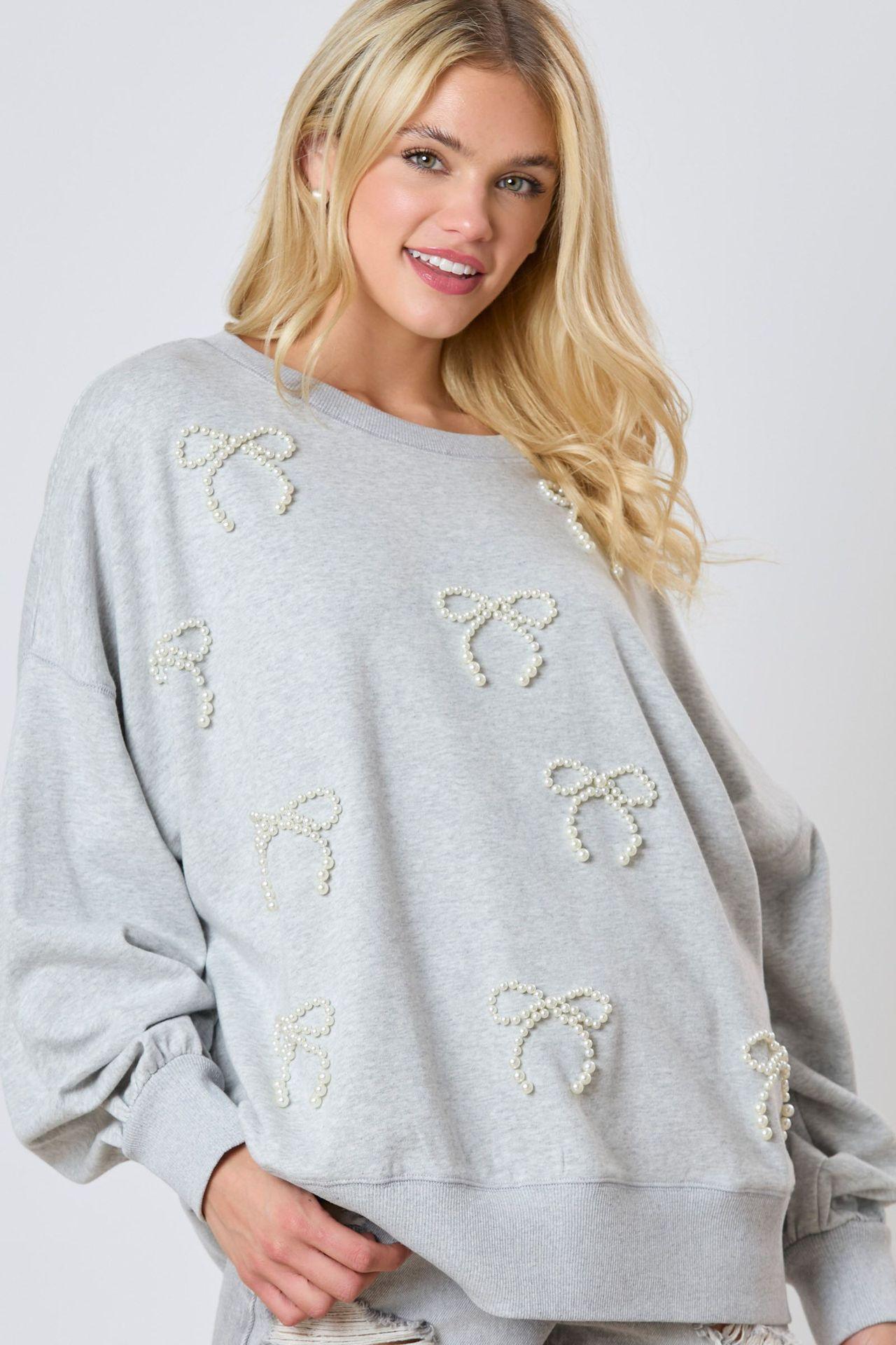 Autumn And Winter New European And American Pearls Bow Decoration Long-sleeved Sweater