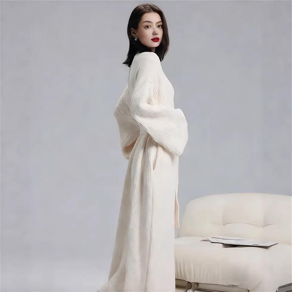 Solid-color Cardigan-style Nightgownbathrobesoft And Cozy