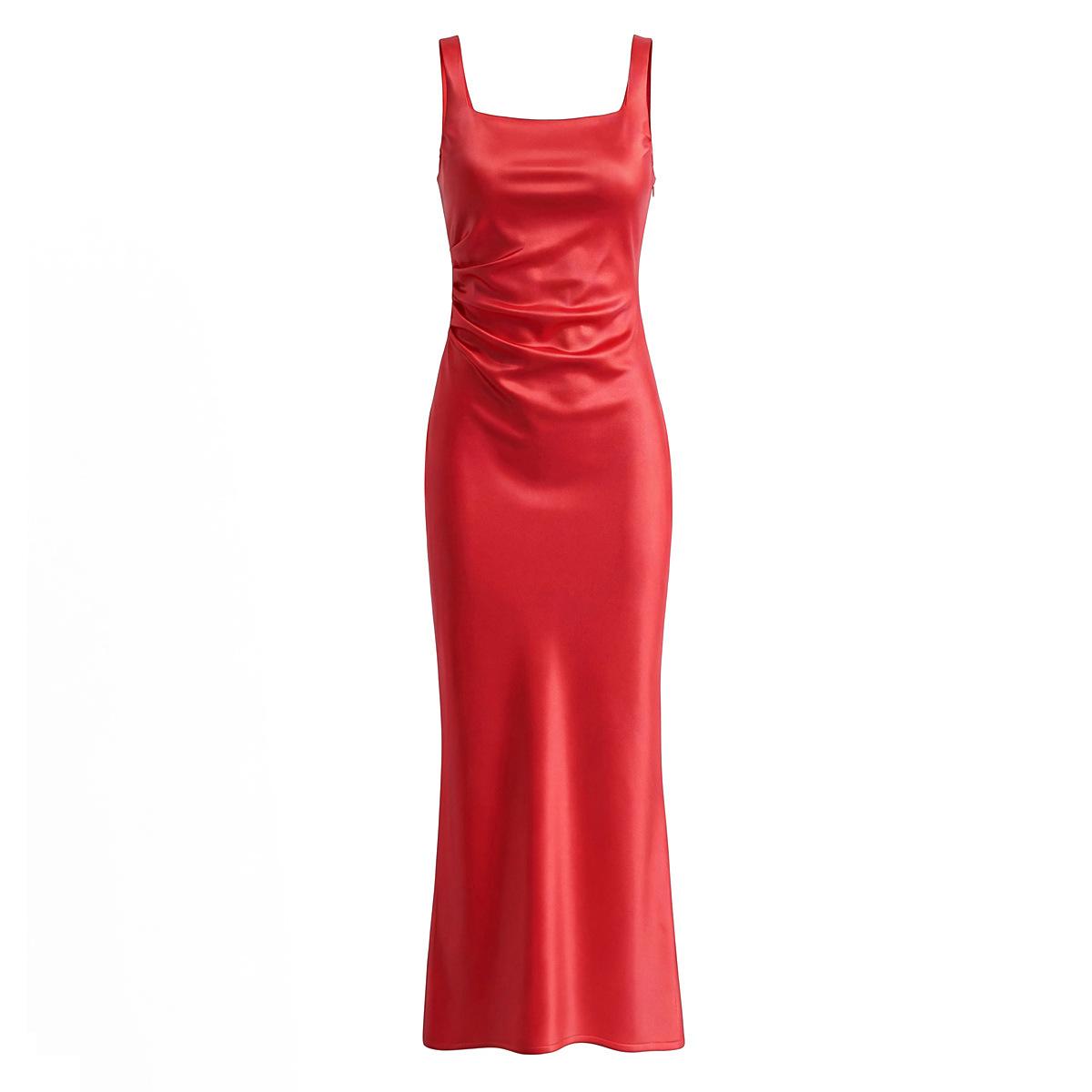 Solid-color Elegant Strap-waistline Long Dress