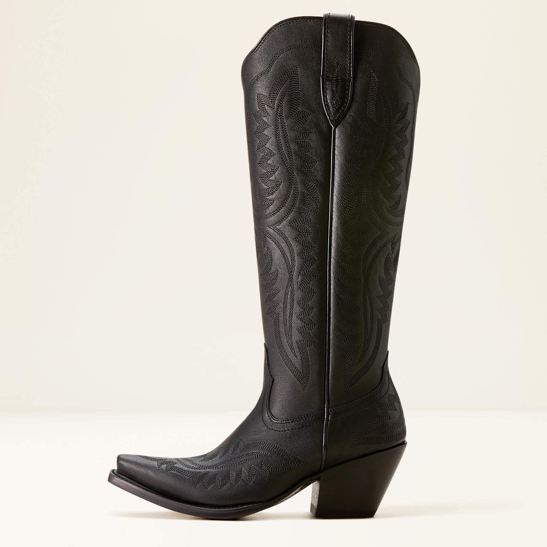 Pointed-toe Chunky-heeled High-top Denim Boots For Women