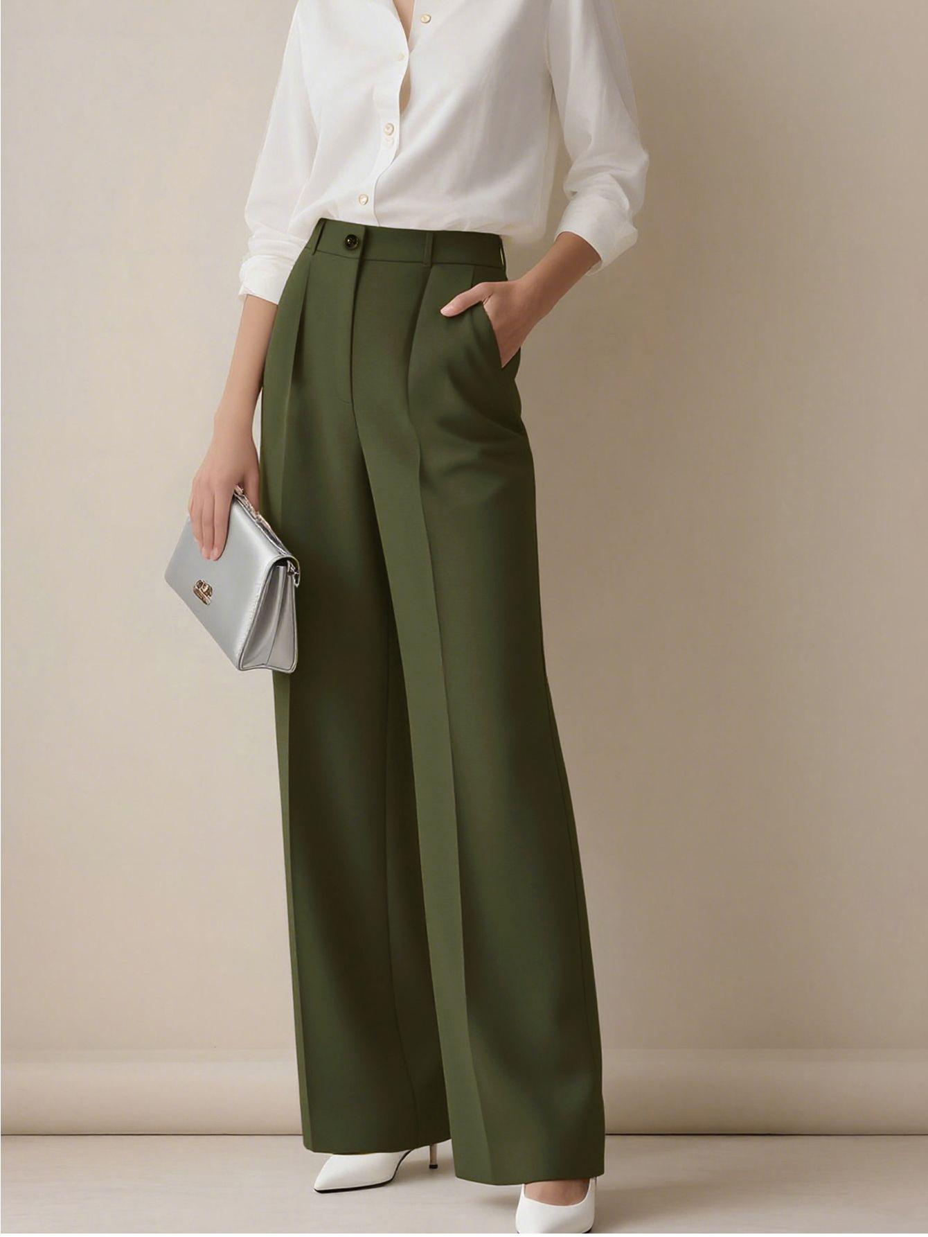 European And American-style High-waisted Drapey Straight-leg Dress Pants