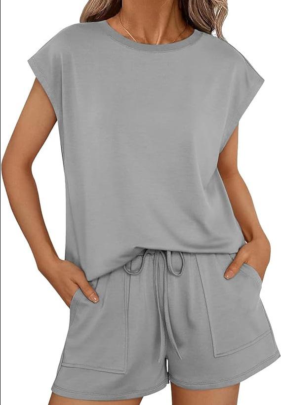 New Womens Loose-fitting Round-neck Short-sleeve Two-piece Set