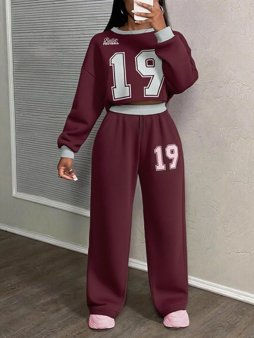 Fashionable And Versatile Street Sports T-shirt  Wide-leg Pants Sportswear Set